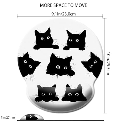 Funny Cat Mouse Pad Wrist Support,Ergonomic Mouse Pad with Wrist Rest,Comfortable Mousepad with Smooth Wrist Rest,Pain Relief Mouse Pads for Non-Slip Base,Computer,Laptop,Office & Home(Six Black Cats) - color: Funny Cat