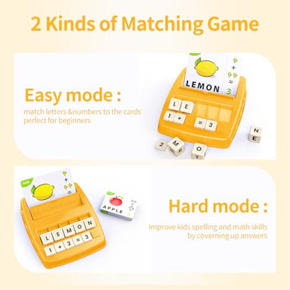 DEGIDEGI Educational Toys for Kids Ages 3-8, Matching Letter Spelling Game ABC Math Learning, Xmas Birthday Party Gifts for 3 4 5 6 7 8 Year Olds Boys and Girls Yellow - color: Yellow