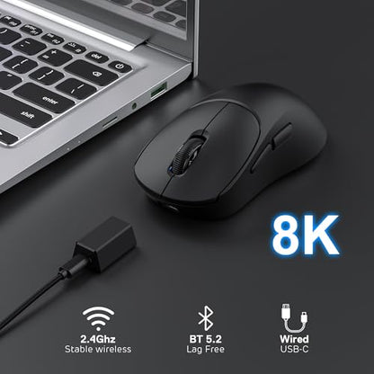 RK ROYAL KLUDGE MG5 8K Wireless Gaming Mouse 42000 DPI PAW3950 Sensor | 56g Lightweight Ergonomic Computer Mouse, Dual 8000Hz Polling Rate, 2.4GHz/BT/USB-C, Gaming Accessories for PC/Laptop/Mac - color: Black