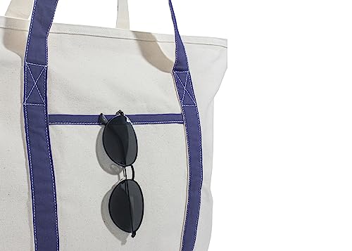 Extra Large Heavy Duty Canvas Tote Bag - 22 Inches Wide, Zipper Top, Sturdy, Double Stitched, 100% Cotton, Reusable, Washable - Perfect for Picnic, Grocery, Beach, and Shopping Bag (Navy Blue) - color: Navy Blue