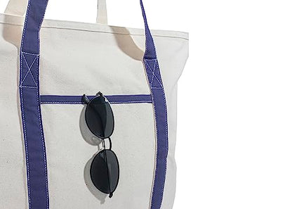 Extra Large Heavy Duty Canvas Tote Bag - 22 Inches Wide, Zipper Top, Sturdy, Double Stitched, 100% Cotton, Reusable, Washable - Perfect for Picnic, Grocery, Beach, and Shopping Bag (Navy Blue) - color: Navy Blue
