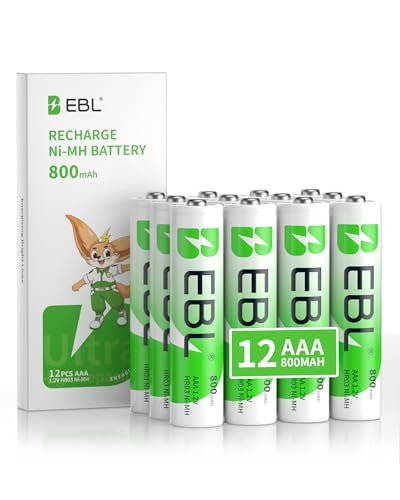 EBL AAA Rechargeable Batteries Ni-MH 1.2V 800mAh 12 Pack | Mercury-Free, 1200 Cycles, Low Self-Discharge, AAA Size, Compatible with Gaming Controllers Toys Small Household Gadgets - size: 12 AAA
