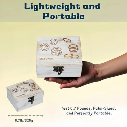 Left Right Roll Dice Game Set - 3 Wood Dice & 72 Plastic Chips | Wooden Box, Portable Travel Party Game, For Family, Friends, Adults - White - color: White