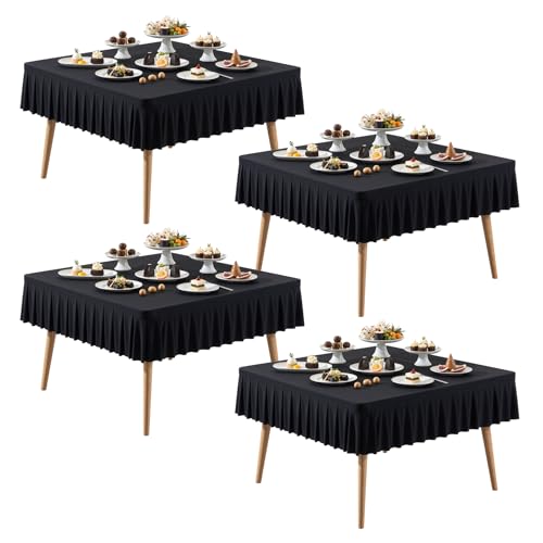 4 Pack Black Square Tablecloth - 48x48 Inch Elastic Small Card Table Cover | with Ruffle Pleated Table Skirt, Wrinkle-Free Spandex Mahjong Table Cover, for Dining, Kitchen, Patio, Banquet & Party Decor - color: Black, size: 48" x 48" (Square-4 Pack)