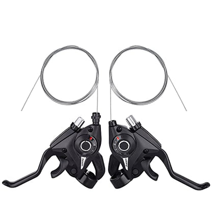 TOBWOLF 21-Speed Bike Brake Lever Shifter Set, 3x7 MTB Gear Shift Kit | Integrated Brake & Shifter Design | Gear Indicator with Shift Cables | Fits Mountain and Folding Bikes - color: 3x7 21 Speed