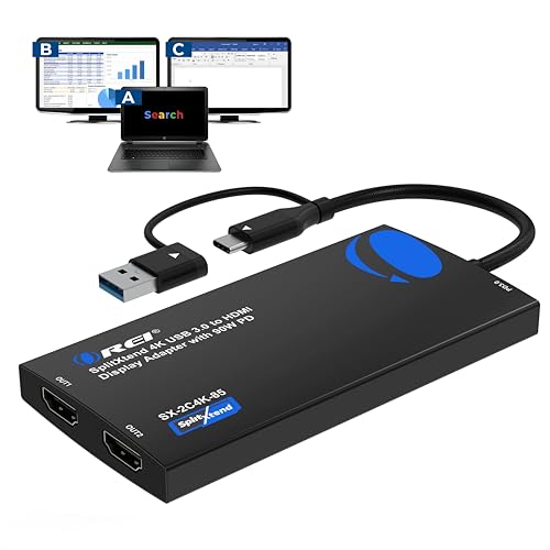 OREI SplitExtend 4K HDMI Splitter Extended Display for Dual Monitor - Multi-Monitor Display 3 Separate Screens - USB A & USB-C Adapter to HDMI 2.0, 4K@60hz, 90W PD Charger, DisplayLink MacOS, Windows | OREI SplitExtend 4K HDMI Splitter Extended Display fo