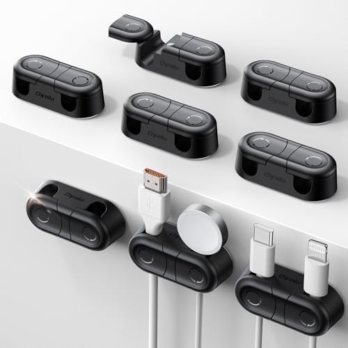 Magnetic Cable Clips - Chfeila 8Pack [Dual Slot] [360°Rotating & Twist-Lock] Cord Management, Adhesive Phone Charging Keeper, Wire Organizer Holder for Nightstand, Home Office Desk Accessories Decor - color: Black-8Pack