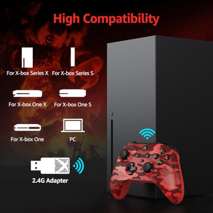 GMVOX Wireless Controller for X-BOX/PC,Camo Red | 2.4g Adapter,Support Turbo/3.5MM Audio Jack/Dual Vibration,Compatible with X-BOX Series S/X/PC/IOS/Android Platforms - color: red camo