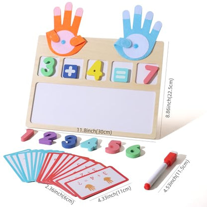 BESTAMTOY Montessori Math Board Toy - Double-Sided Finger Counting & Number Tracing Board Number Blocks, Wooden Math Manipulatives for Kids Ages 3-6, Preschool Classroom Homeschool Educational Games