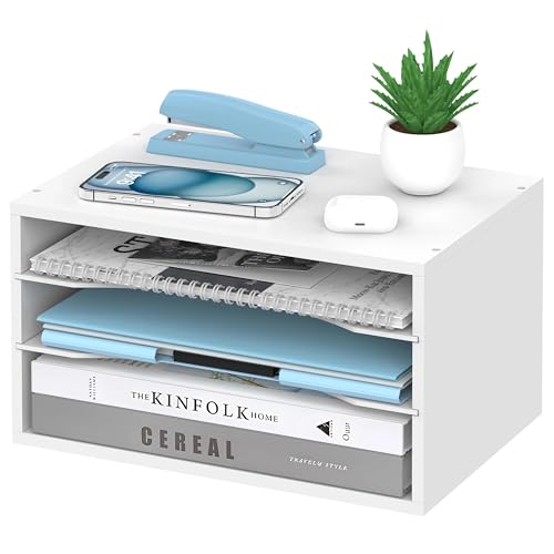 3-Tier Paper Organizer for Desk, Adjustable Mail Organizer, White | 3-Tier Paper Organizer and Mail Organizer for Desk with Adjustable Shelves for Letter Size Files Folders and Office Supplies - color: White, size: 3 Tier