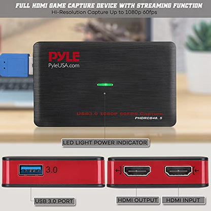 PyleUsa Capture Card Device, 4K HDMI Video Capture Card, 1080P 60FPS, HDMI to USB 3.0 Capture Card for Live Streaming Work with Camera, USB, SD, PC, DVD, Xbox One, Xbox 360, PS4, PS3 and Wii-PHDRCB48
