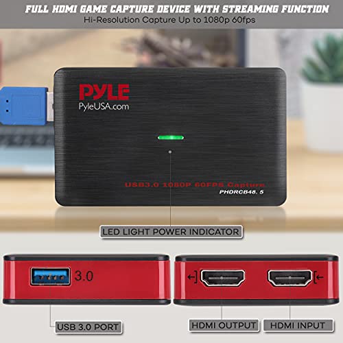 Capture Card Video Recording System - AV Game Live Streaming, Full HD 1080P Digital Media File Creation System w/ HDMI, Audio For USB, SD, PC, DVD, PS4, PS3, XBox One, XBox 360, Wii - Pyle PHDRCB48.5
