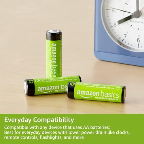 Amazon Basics 8-Pack Rechargeable AA NiMH Batteries, 2000 mAh, 1.2V, Low Self Discharge, Long-Lasting, Pre-Charged, Recharge up to 1000x Times - size: 8 Count (Pack of 1)