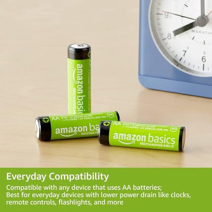 Amazon Basics 8-Pack Rechargeable AA NiMH Batteries, 2000 mAh, 1.2V, Low Self Discharge, Long-Lasting, Pre-Charged, Recharge up to 1000x Times - size: 8 Count (Pack of 1)