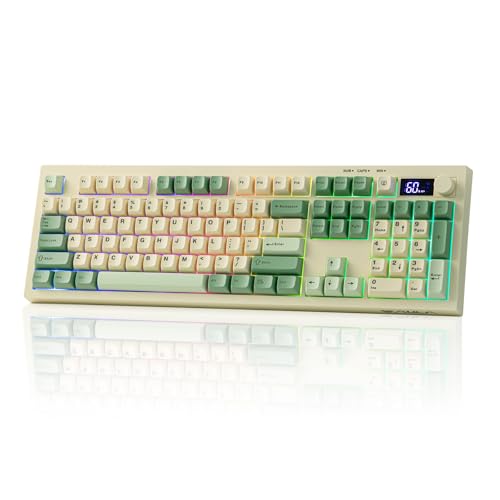 EPOMAKER Aula S102 PRO Membrane Gaming Keyboard w/TFT Screen & Volume Knob | Silent Keyboard w/ Number Pad for PC Game/Office, BT/2.4G/USB, RGB Backlit, Creamy Silicone Structure (Yellow) - color: Yellow