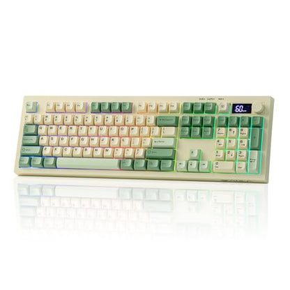 EPOMAKER Aula S102 PRO Membrane Gaming Keyboard w/TFT Screen & Volume Knob | Silent Keyboard w/ Number Pad for PC Game/Office, BT/2.4G/USB, RGB Backlit, Creamy Silicone Structure (Yellow) - color: Yellow