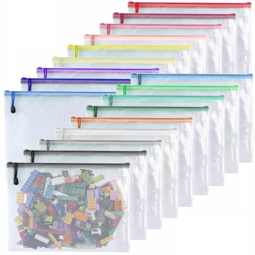 Oaimyy-18 Pcs, Large Mesh Zipper Pouch Document Folders Bag Plastic Zip File Folders for Office Supplies,Travel,Puzzles Games Organizing Storage,Classroom Board Game Organization (9 * 12, inches) - color: Multicolor, size: 9"x 12"