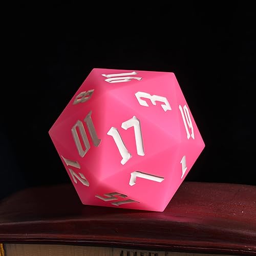 55mm Silicone D20 DND Dice, Large D20 Single 20 Sided Dice | Glow-in-the-Dark D20 Giant Dice with Gift Box for Dungeons and Dragons RPG Bar Pub Club Party Games (Pink/White) - color: Pink/White
