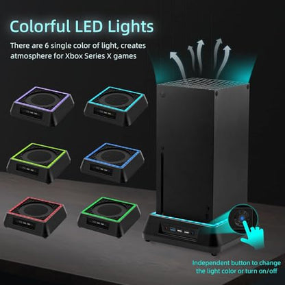 Mcbazel Cooling Fan for Xbox Series X, Xbox Series X Cooling Fan Stand with 3 Adjustable Speeds, 6 Colors RGB LED Light, Low Noise, Extra USB Ports Cooling System for Xbox Series x Console only