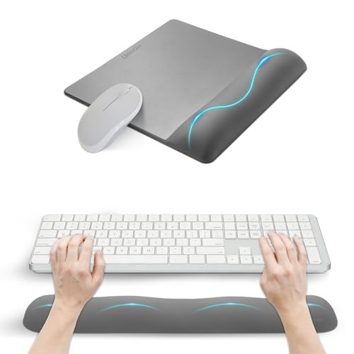 Wide Size Mouse Pad with Wrist Rest & L-Size Keyboard Wrist Rest Set,Premium PU Material,Low-Rebound Cushion,Ergonomic Design,Smooth Mouse Control with Hard Plate,Reduces Fatigue,Gray - color: Wide Set_gray, style: Wide Size Mouse Pad & L-Size Keyboard Wr