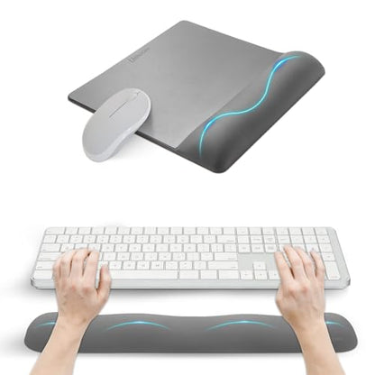 Wide Size Mouse Pad with Wrist Rest & L-Size Keyboard Wrist Rest Set,Premium PU Material,Low-Rebound Cushion,Ergonomic Design,Smooth Mouse Control with Hard Plate,Reduces Fatigue,Gray - color: Wide Set_gray, style: Wide Size Mouse Pad & L-Size Keyboard Wr