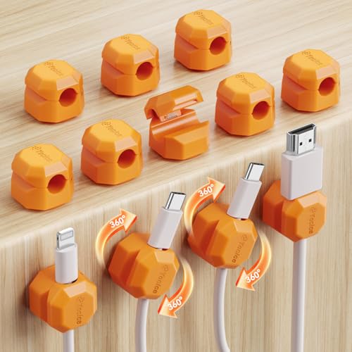 12 Pack Rotatable Cable Clips,Spring Cord Organizer Desk Cable Management Cord Holder Adhesive Phone Charger Cord Clips for Home Office Car Wall Nightstand Accessories Orange - color: Orange, size: 12 Pack