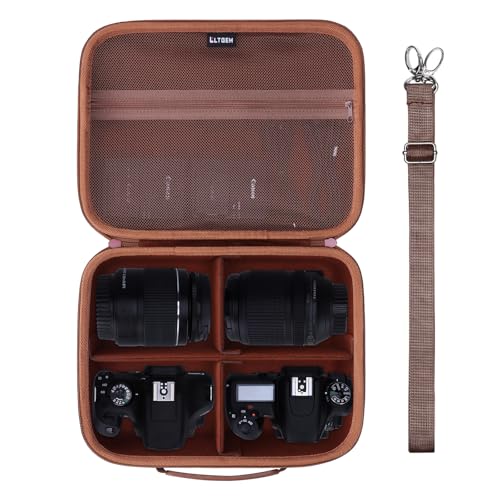 Medium Camera Case Bag for Canon/Sony/Nikon Camera and Multiple Lens Brown | Hard Travel Carrying Case Bag for Canon/Sony/Nikon DSLR SLR Mirrorless Camera and Multiple Lens with 3 Dividers - color: Brown, size: Medium