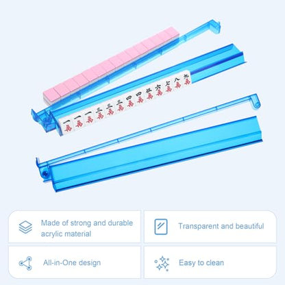 Mahjong Racks with Pushers 4PCS Set Majiang Tile Holder Acrylic Mahjong Racks Accessories and Gifts - color: Deep Blue