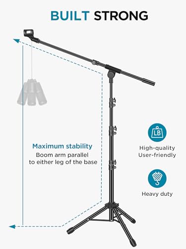 InnoGear Mic Stand Tripod Boom Arm Floor Microphone Stand Height Adjustable | Fast Assembly, Carrying Bag Included, Max Height 89.8", Work with Blue Yeti Shure Fifine, Heavy Duty, for Singing Podcast