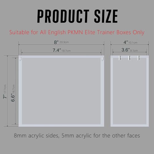 Acrylic ETB Protector Case Magnetic Ultra Thick 8mm + 5mm Elite Trainer Box Acrylic Display Case Stackable Hard Compatible with PKMN Elite Trainer Boxes with Strong Magnets Easy Top Loading - size: 7.4"L x 3.6"W x 6.6"H