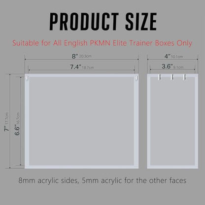 Acrylic ETB Protector Case Magnetic Ultra Thick 8mm + 5mm Elite Trainer Box Acrylic Display Case Stackable Hard Compatible with PKMN Elite Trainer Boxes with Strong Magnets Easy Top Loading - size: 7.4"L x 3.6"W x 6.6"H