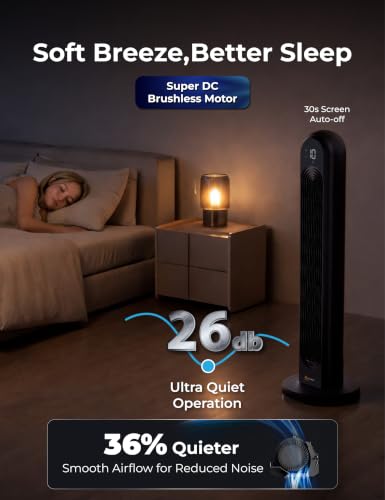 EcoNour Smart Tower Fan with WiFi & Alexa Control, 42Inch Personal Fan, 120° Oscillation, Powerful Whole-Room Airflow, 28dB Quiet DC Motor, 12 Speeds & 4 Modes, 1500 RPM Fan for Bedroom, Home&Office - color: black