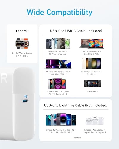 Anker Laptop Charger, Compact Foldable 100W USB C Charger with 5FT Cable | High-Speed for MacBook Pro/Air, Samsung Galaxy, iPhone 17/16, iPad Pro, and More - color: Arctic White