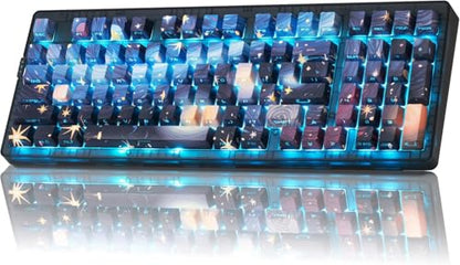 ZORNHER ZH980 Mechanical Keyboard,95% Blue Creamy Keyboard with Number Pad,Van Gogh's Starry Night Dye Sublimation PBT Keycaps,Creamy Sounding Linear Switches,Hot-Swappable,RGB Backlit - color: Van Gogh's Starry Night, size: Creamy Switch