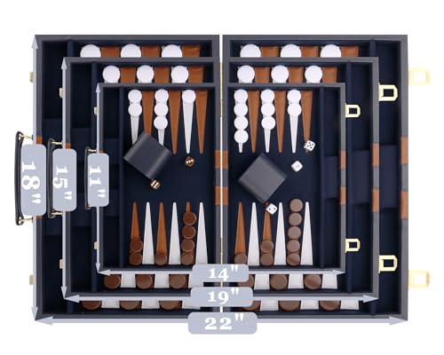 Backgammon Set - Classic Board Game with Premium PU Leather Case - Portable Travel Strategy Backgammon Game Set for Adults, Kids Family Game Night, Vacation & Gifts (18inch Large, Navy) - color: Navy, style: 18inch
