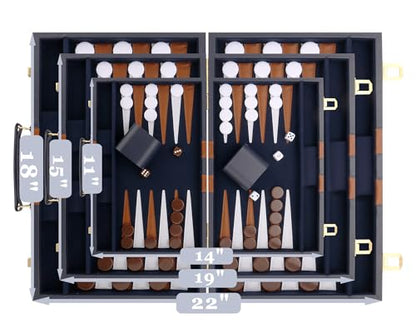 Backgammon Set - Classic Board Game with Premium PU Leather Case - Portable Travel Strategy Backgammon Game Set for Adults, Kids Family Game Night, Vacation & Gifts (18inch Large, Navy) - color: Navy, style: 18inch