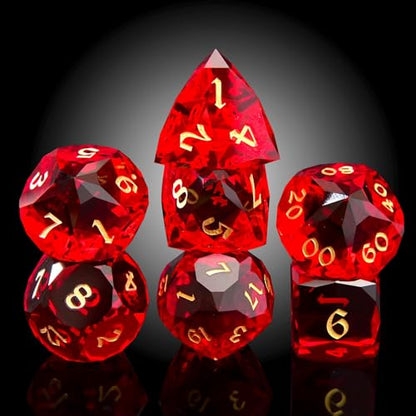 Multifaceted red Glass Crystal DND Dice Set 7 PCS Gemstone Suitable for Dungeons and Dragons RPG Games - color: Red Glass