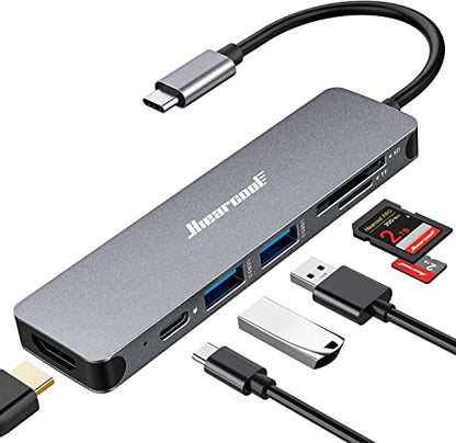 Hiearcool USB C Hub for MacBook – 7-in-1 USBC Adapter with 4K HDMI, 100W PD, USB 3.0 5Gbps Ports, SD/TF Card Reader – USB-C Dongle for Office, Meetings, Travel & Home Setup-Space Grey - color: Space grey