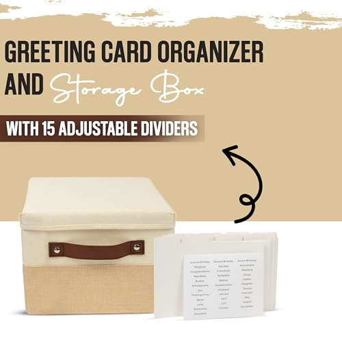 Greeting Card Organizer Box with 15 Dividers - Storage Box | Holds 150+ and collapses flat when not in use, large greeting card holder and keepsake container for birthday, Christmas - style: Box with Dividers