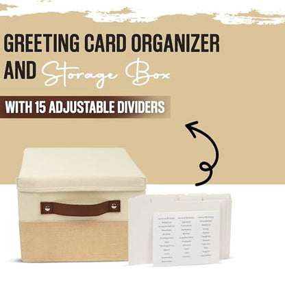Greeting Card Organizer Box with 15 Dividers - Storage Box | Holds 150+ and collapses flat when not in use, large greeting card holder and keepsake container for birthday, Christmas - style: Box with Dividers