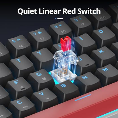 surmen 65% Mechanical Gaming Keyboard with Linear Red Switch, Wired Mini Compact Keyboard 60 Percent Backlit for Laptop Desktop PC Gamers（68 Black-Ice Blue） - color: 68 Black-Ice Blue