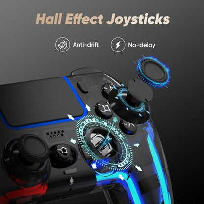 BETMI Wireless Controller for PS5, Pro/Slim/MAC/PC (Transparent Black) | Hall Effect Joysticks, Dual Vibration, Marco/Turbo/3.5mm Jack/6-Axis Gyro, Speaker, LED Gamepad for Steam Deck, L Red R Blue - color: Transparent Black, L Red R Blue