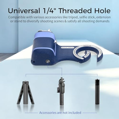 Upgraded Mag-Safe Magnetic Camera Handle Grip with Extended Magnetic Phone Mount with Carabiner & Thumb Rest, Detachable Rechargeable Shutter Remote Compatible with iPhone Pro Max for Video Calls/TK - color: Blue, size: ARCO Biner