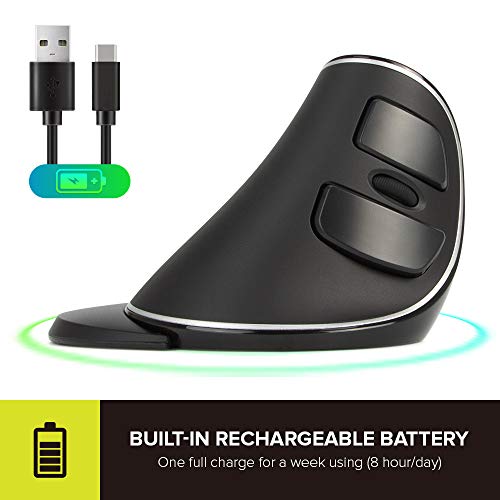DELUX Wireless Ergonomic Vertical Mouse, Rechargeable Ergo Mouse for Large Hands, Slient Click, Removable Wrist Rest, Up to 4000 DPI, 6 Buttons,2.4G Dual Mode, Compatible with Laptop/PC (M618PD-Black) - color: Bluetooth+2.4G