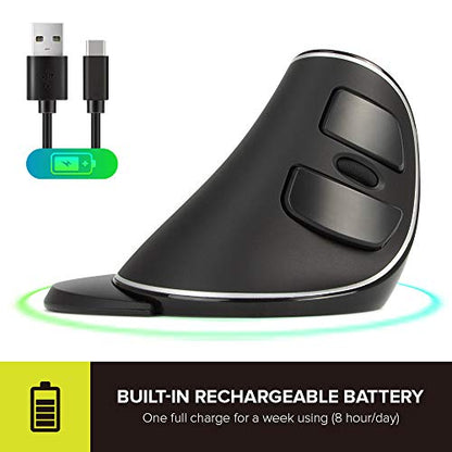 DELUX Wireless Ergonomic Vertical Mouse, Rechargeable Ergo Mouse for Large Hands, Slient Click, Removable Wrist Rest, Up to 4000 DPI, 6 Buttons,2.4G Dual Mode, Compatible with Laptop/PC (M618PD-Black) - color: Bluetooth+2.4G