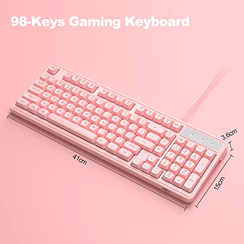 Camiysn Wire Gaming Keyboard, 7 Colorful Rainbow Backlight Classic Gaming Keyboard (Pink) - color: Pink