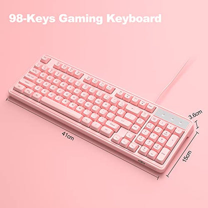 Camiysn Wire Gaming Keyboard, 7 Colorful Rainbow Backlight Classic Gaming Keyboard (Pink) - color: Pink