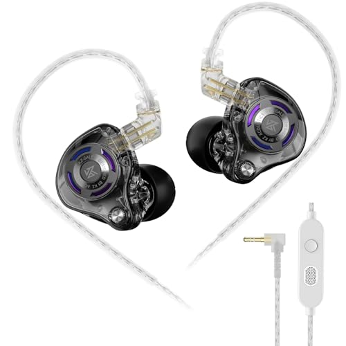KZ Gale Wired Gaming Earbuds with Mic for FPS, 3.5mm Jack in Ear Monitor | Ear-hook Design Never Fall off, Super-Linear Driver IEM Not Hot Ears for Gaming, Singer, Stage, Studio (Mic, Black) - color: Black, style: Classic