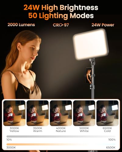 Torjim 11 Inch Video Light Kit for Creators-24W High Brightness Studio Lights with Tripod Stand & Phone Holder & Remote, Adjustable Photography Lighting for Clearer YouTube Streaming Home Studio - size: 11 inch