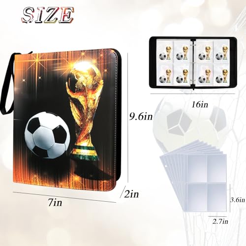 Trading Card Binder 400 Pockets, Soccer Card Binder Holder with 50 Removable Sleeves Fits 400 Sport Cards, Soccer Card Gifts Collector Album with Zipper Storage Display Case - color: Soccer